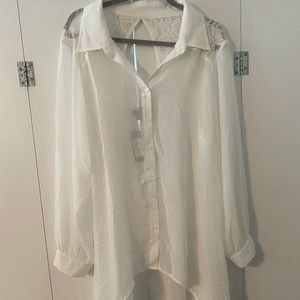 City Chic Flutter Lace Shirt - Ivory